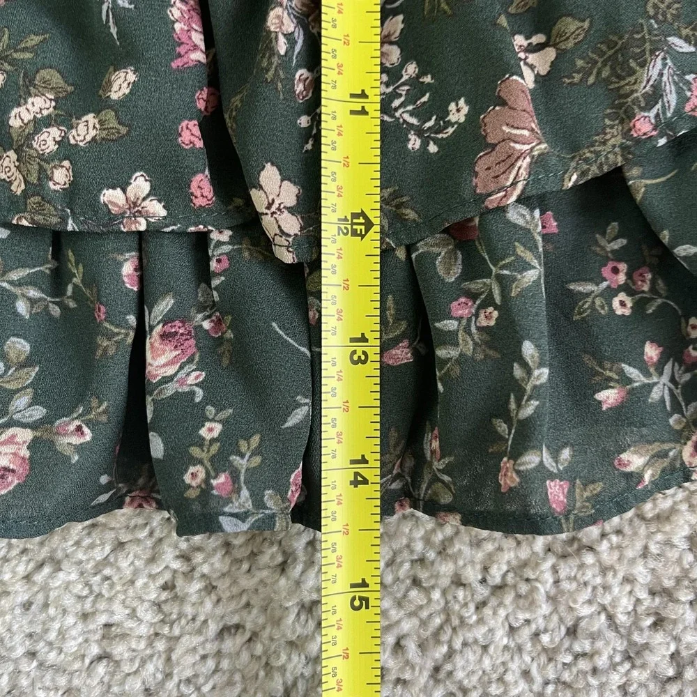 Altar'd State Skirt Womens XS Green Floral Skater Ruffle Tiered Mini Short